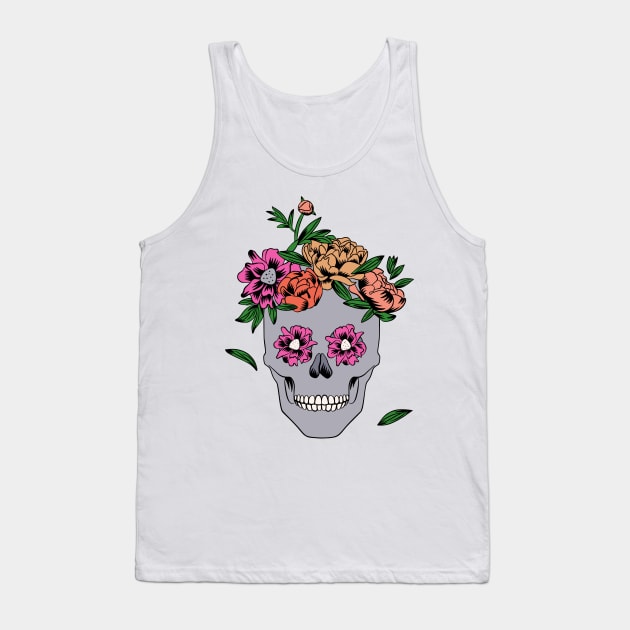 Womens Floral Skull Peony Flower Tank Top by okpinsArtDesign